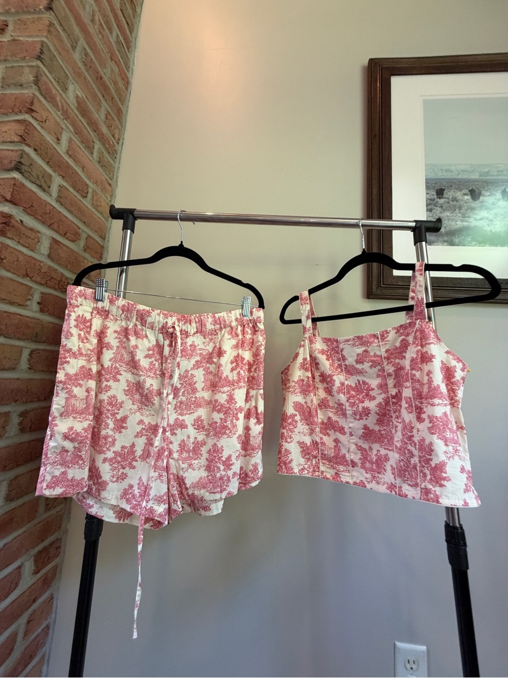 CeCe Pink Design Toile de Jouy Tank Top and Shorts Matching Set 100% cotton
